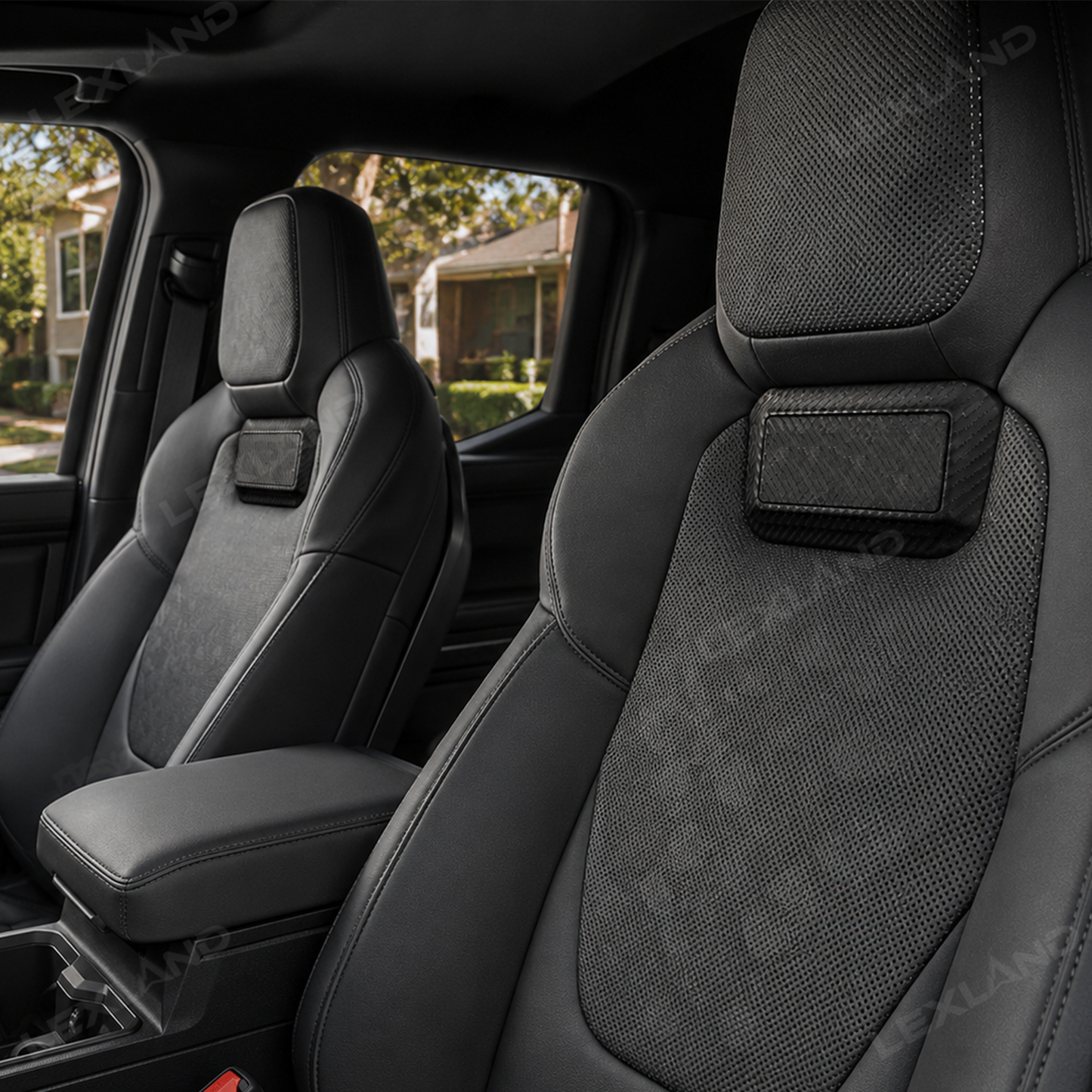 Tacoma/4Runner Seat Covers with Carbon Fiber-Style Badge Embossed Nappa Camo Seat Protector for Toyota
