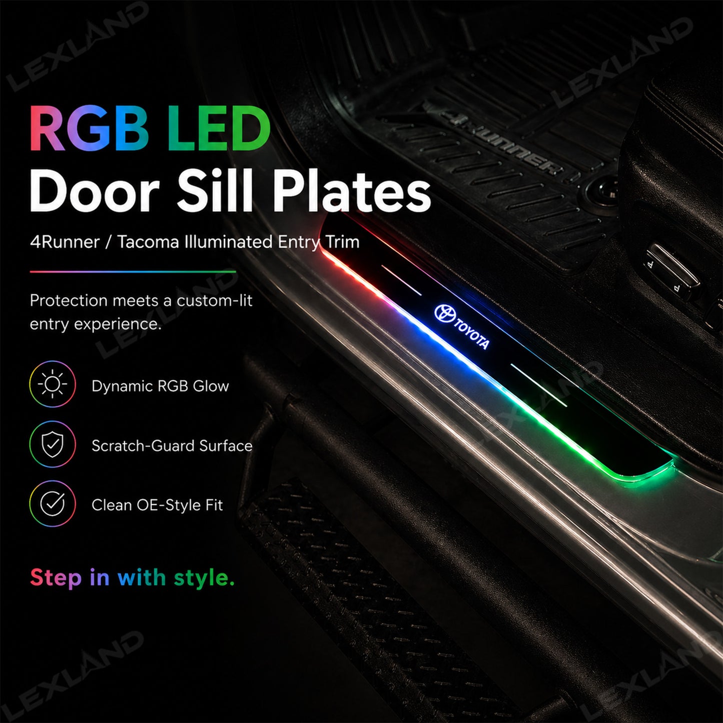 4Runner/Tacoma Illuminated Door Sill Plates RGB LED Door Sill Protectors Trim Covers for Toyota