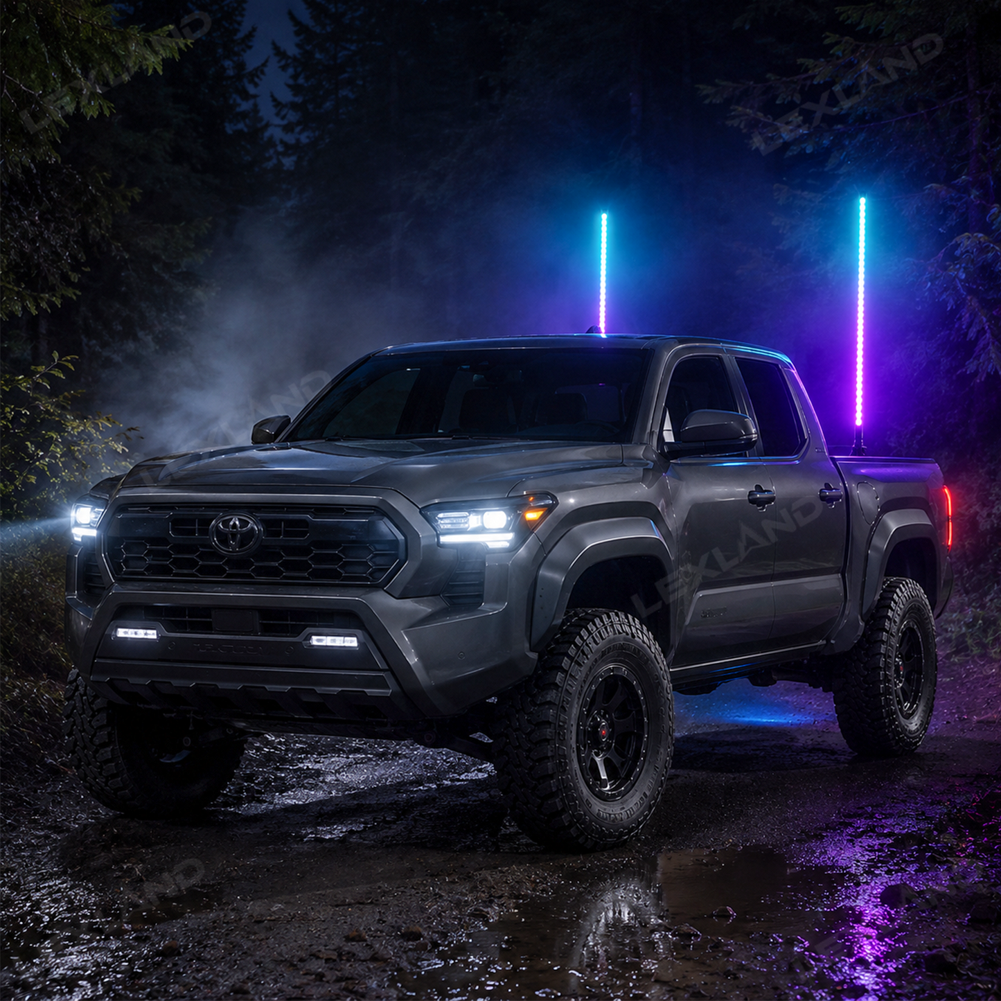 Tacoma LED Bed Whip Lights with Mounting Brackets 2FT RGB Truck Bed Mounted Whip Poles