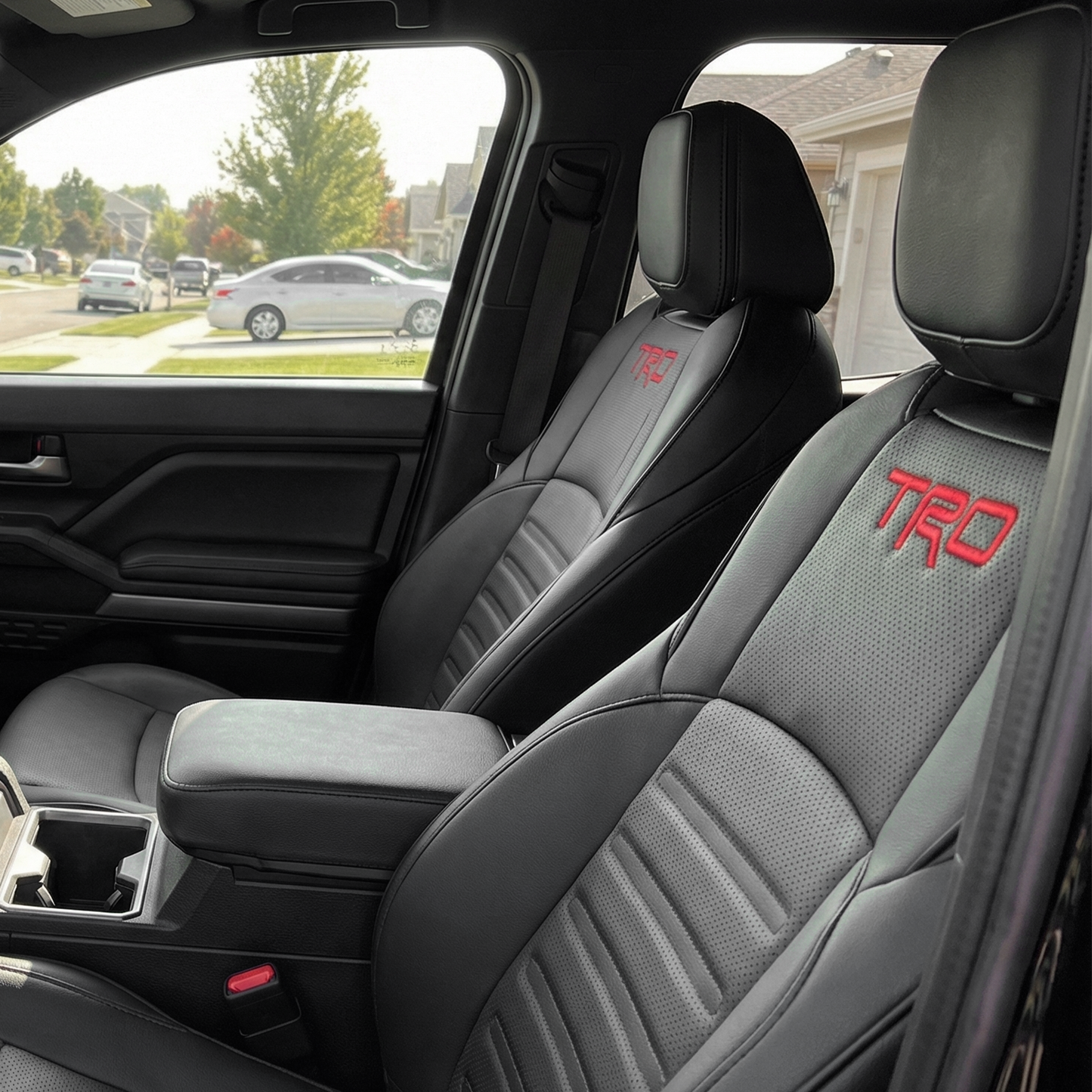 Tacoma Front Row Seat Covers Full Coverage Embossed Seat Protectors with TRD Letter Style for Toyota