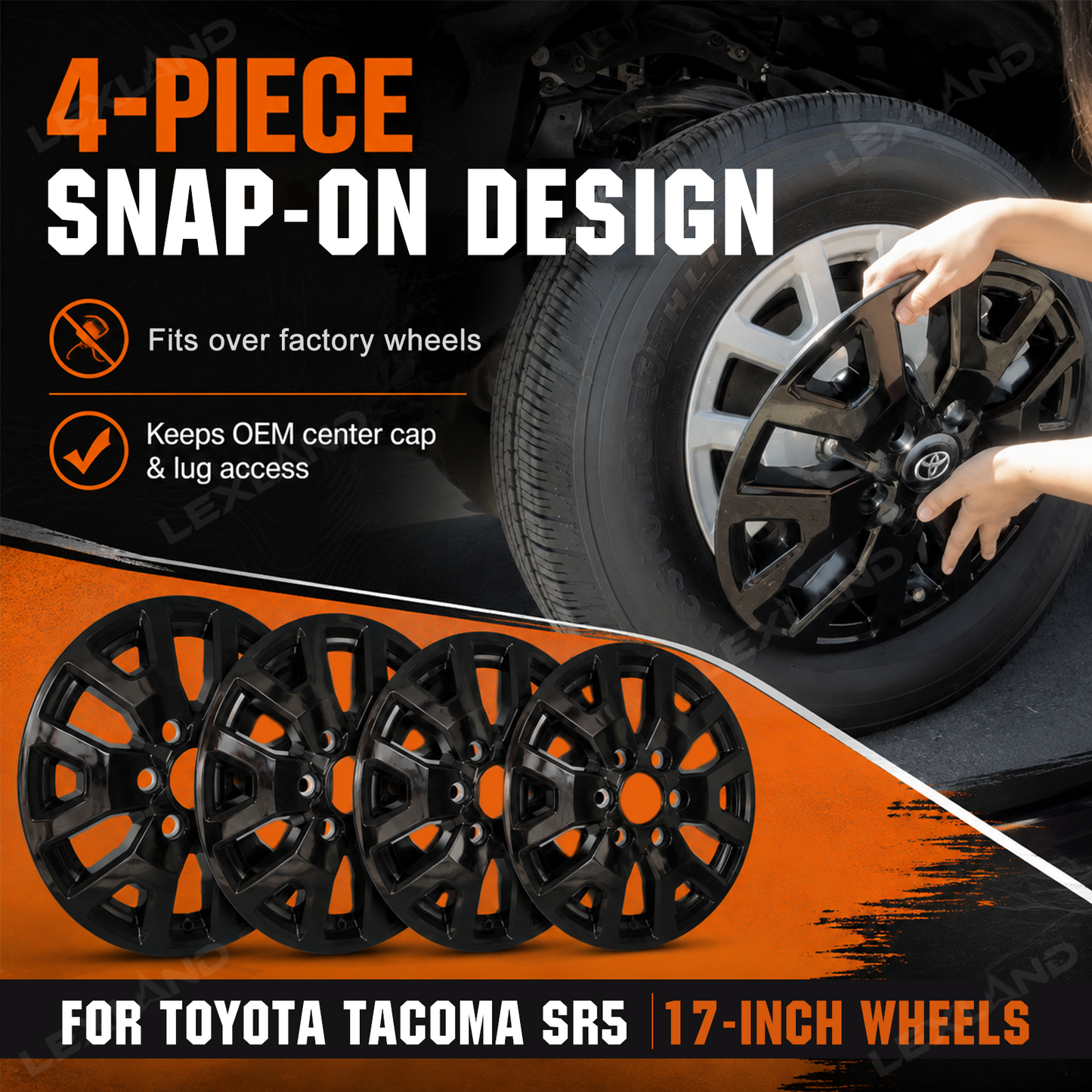 Tacoma SR5 17'' Wheel Covers OEM-Style Hubcaps 4PCS Snap-On Installation for Toyota