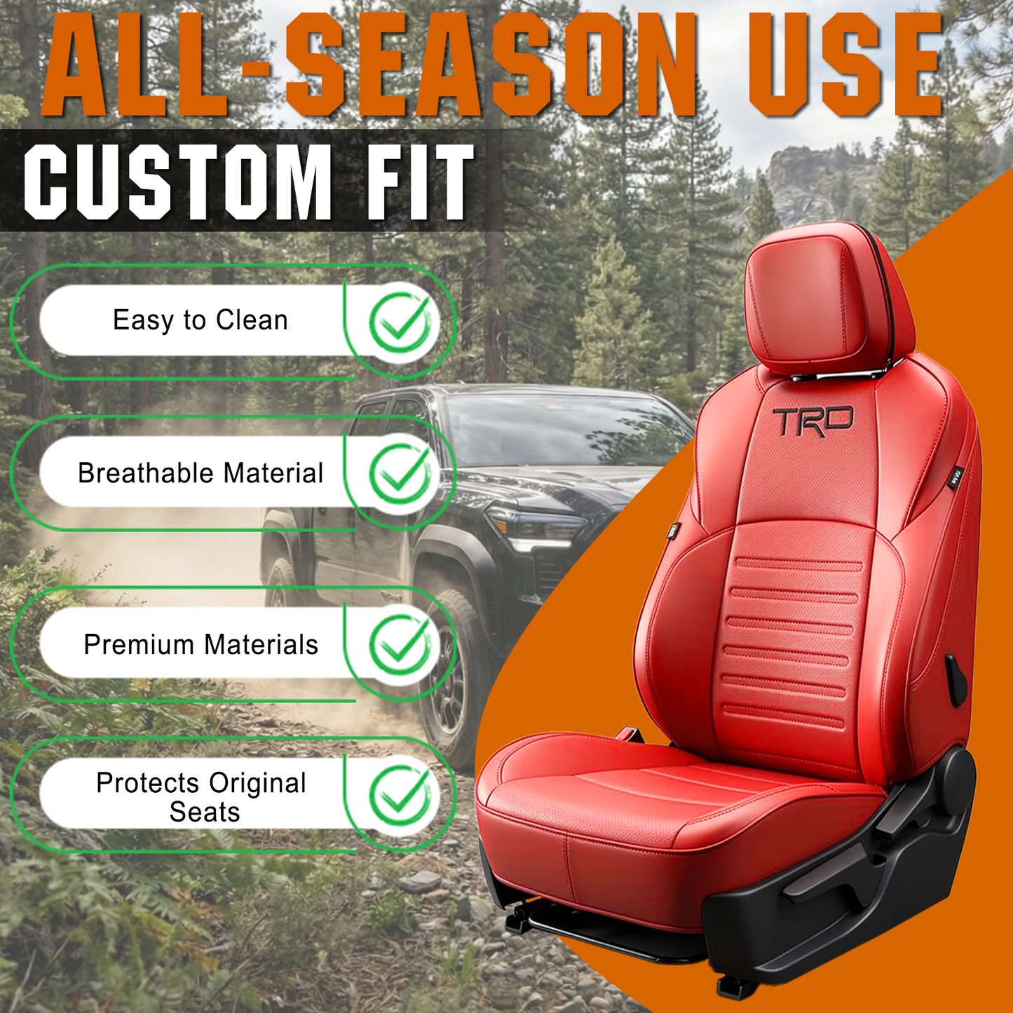 Tacoma Front Row Seat Covers Full Coverage Embossed Seat Protectors with TRD Letter Style for Toyota