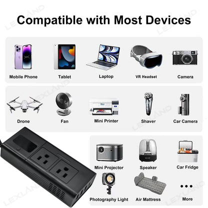 Tacoma/4Runner 200W Portable Power Inverter DC 12V to 110V AC Converter with LED Display & Cigarette Lighter Plug