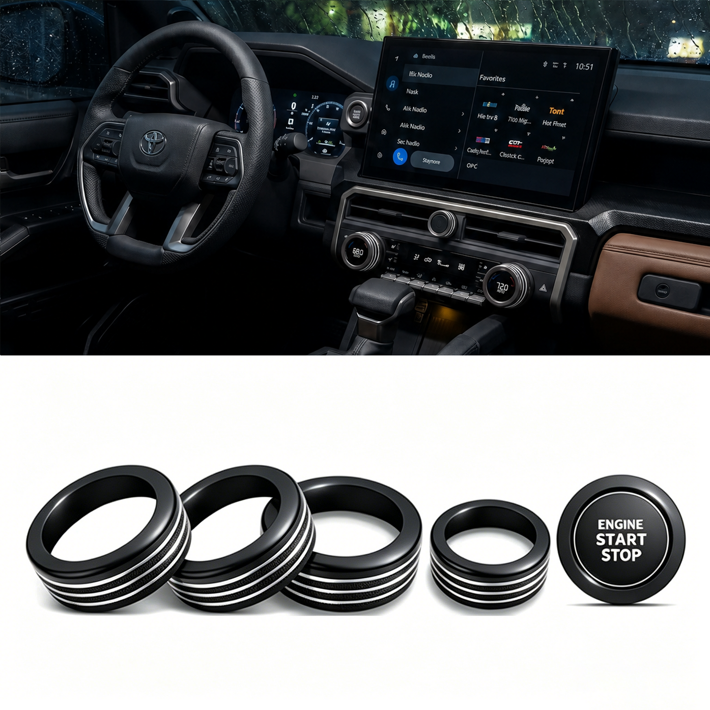 Tacoma/ 4Runner AC Knob Cover Aluminum Center Console Trim Kit for Toyota