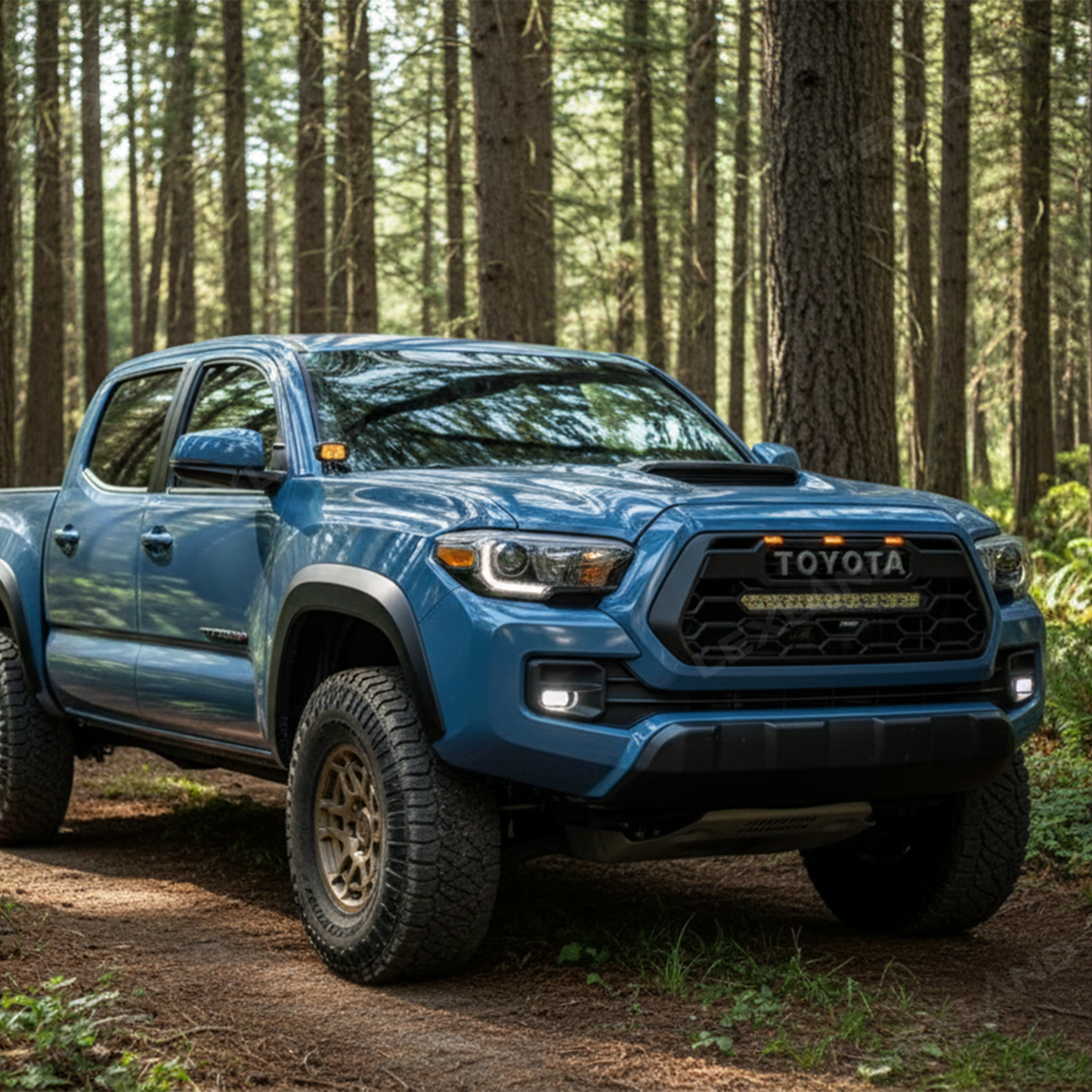 Tacoma Front Grill Replacement with Light Bar & Toyota Logo Front Bumper Grille for Toyota