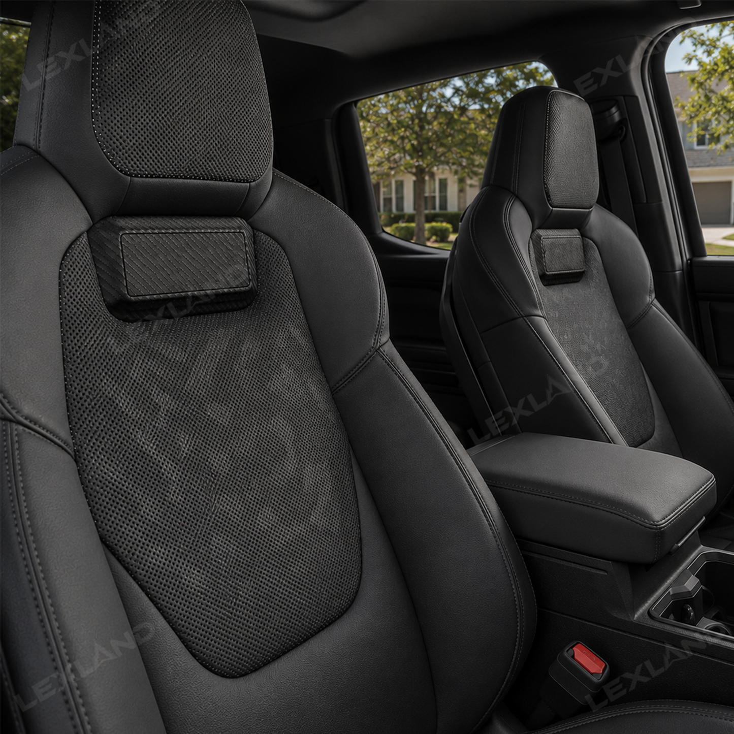 Tacoma/4Runner Seat Covers with Carbon Fiber-Style Badge Embossed Nappa Camo Seat Protector for Toyota