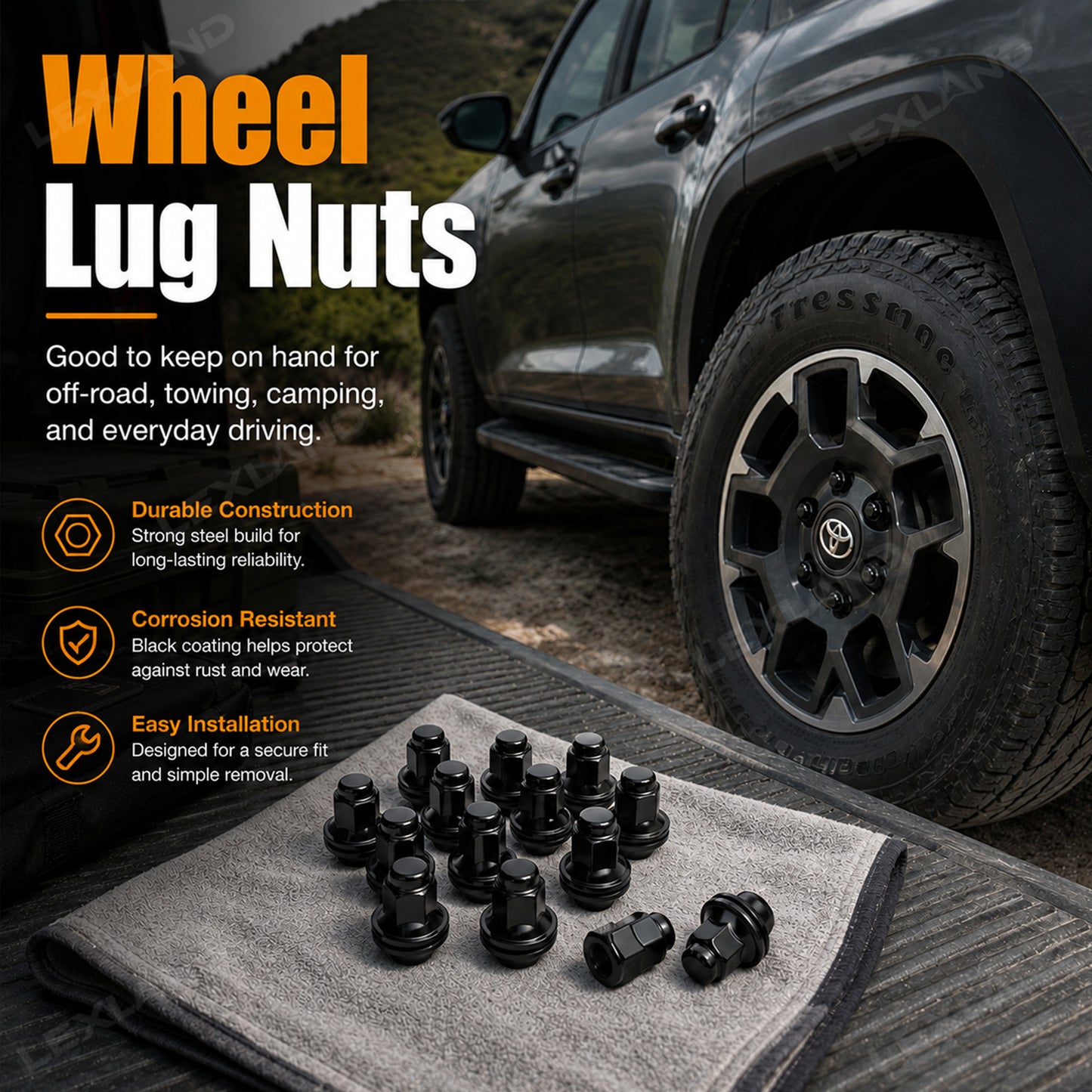Tacoma/4Runner/Tundra Lug Nuts M14×1.5 Wheel Lug Fasteners Set 24PCS for Toyota
