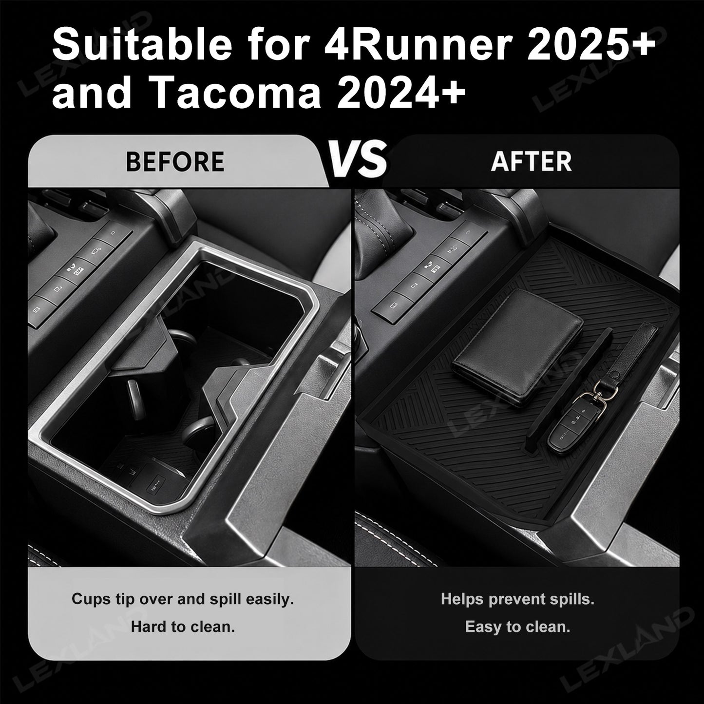 Tacoma/4Runner Center Console Cup Holder Insert TPE Drink Organizer with Lid for Toyota