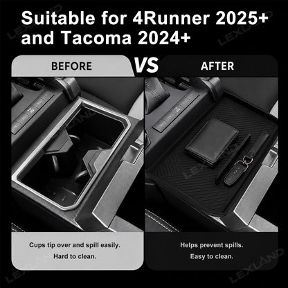 Tacoma/4Runner Center Console Cup Holder Insert TPE Drink Organizer with Lid for Toyota
