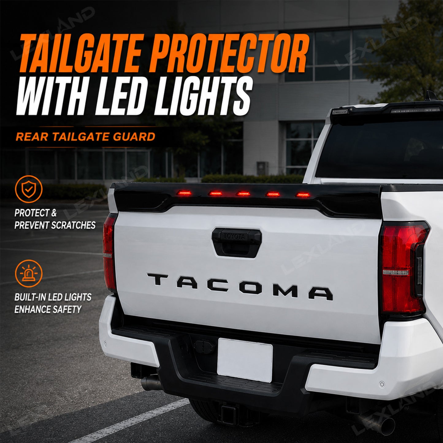 Tacoma Tailgate Protector with LED Lights Rear Tailgate Guard for Toyota