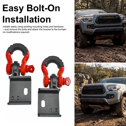 Tacoma Front Tow Hooks & Shackle Bracket Bolt-On Recovery Points 2PCS for Toyota