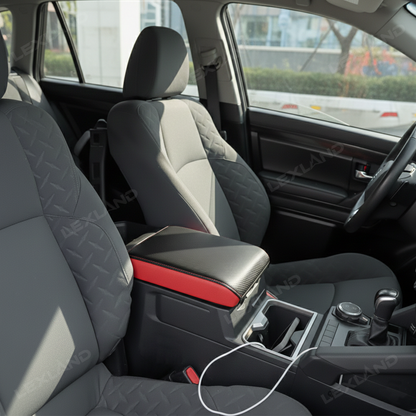 Tacoma /4Runner Center Console Cover Carbon Fiber Style Leather Armrest Box Cover Trim for Toyota