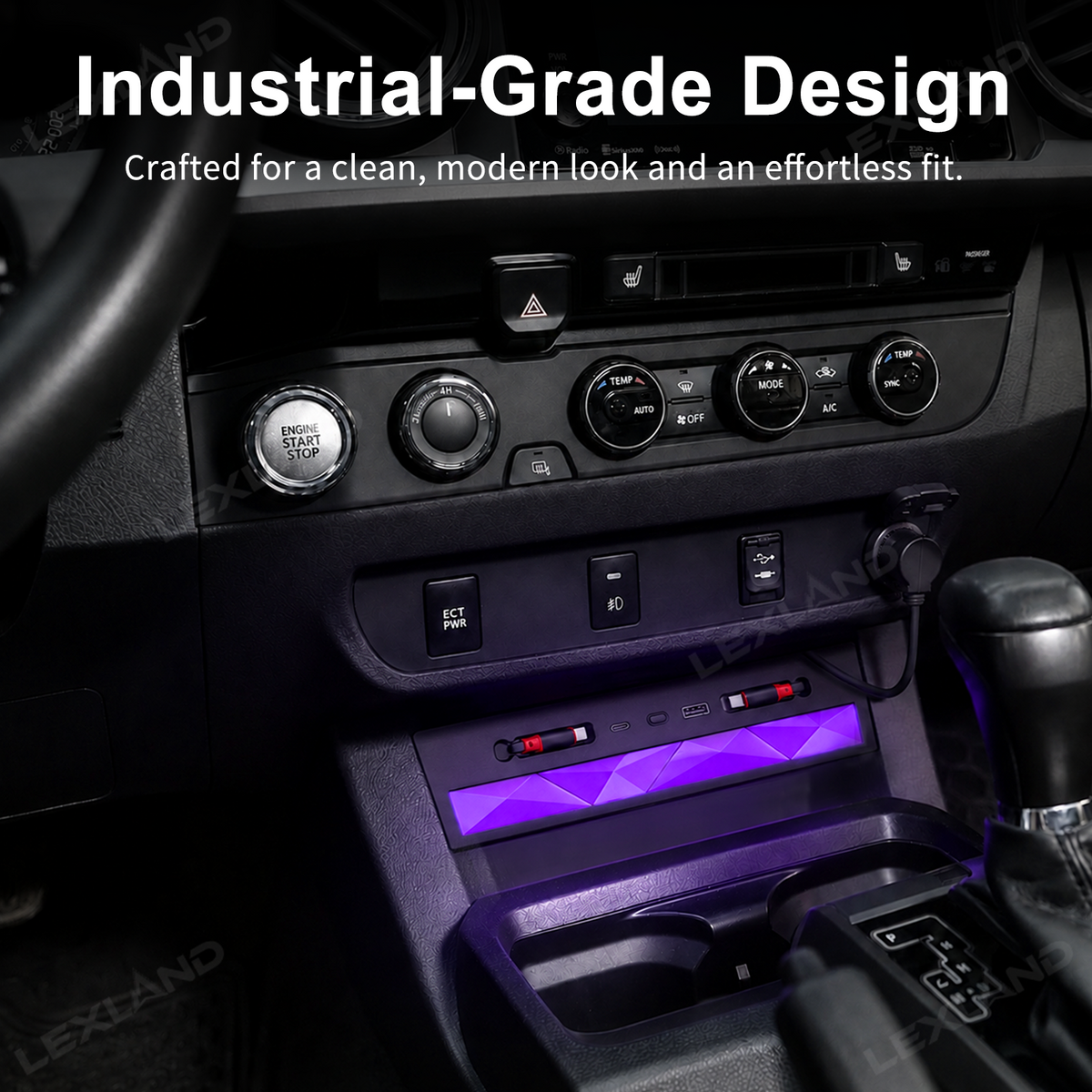 Tacoma Center Console USB Charging Hub Multi-Port Docking Station with Ambient Lighting & Retractable Cables