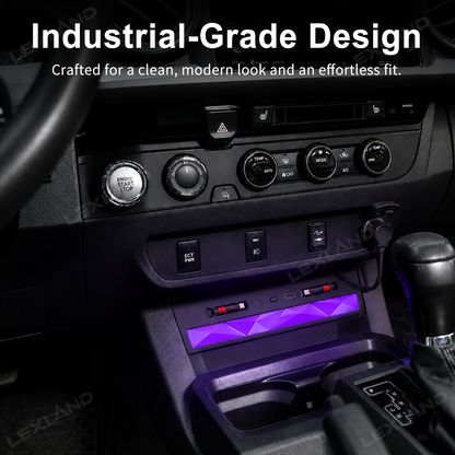 Tacoma Center Console USB Charging Hub Multi-Port Docking Station with Ambient Lighting & Retractable Cables