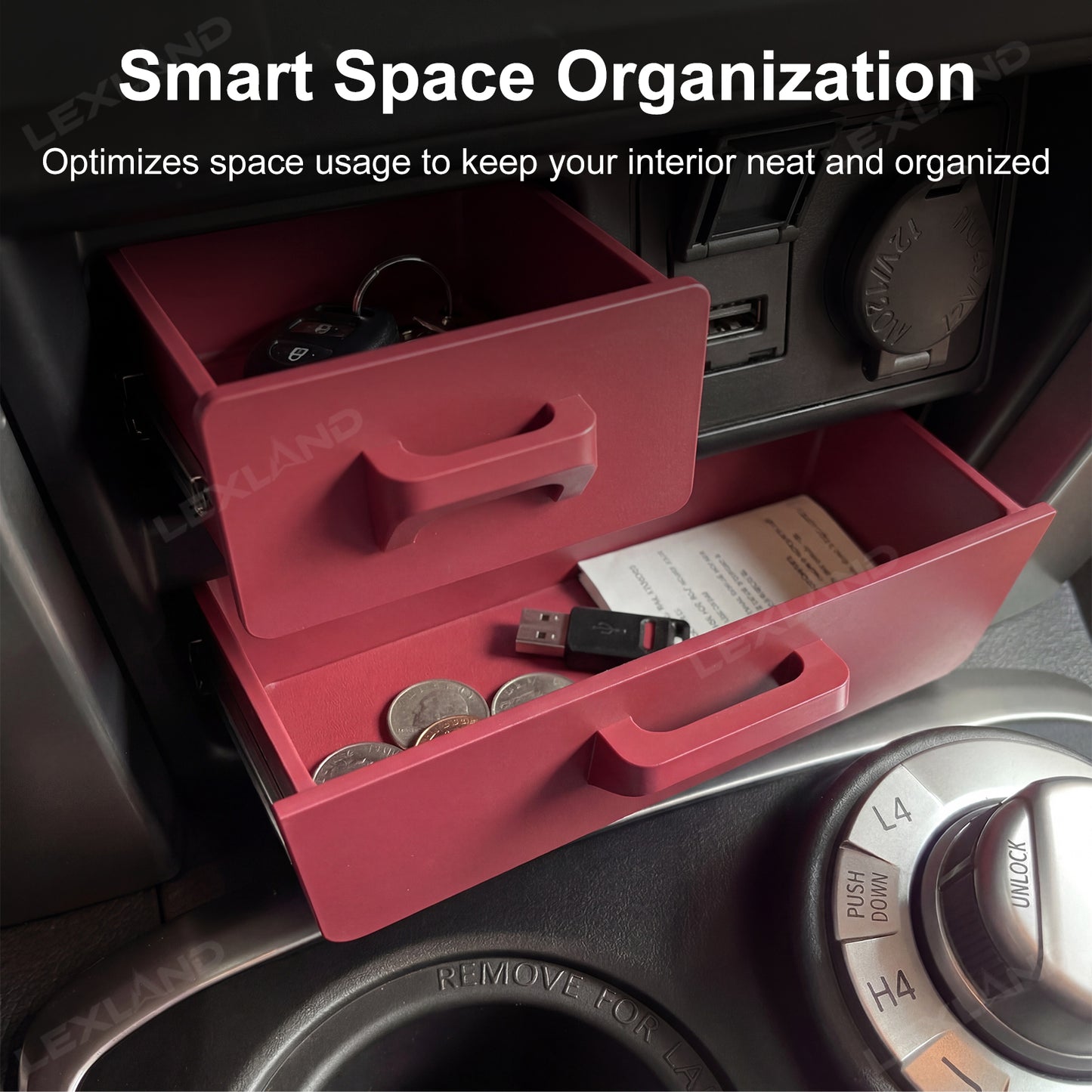 4Runner Storage Drawer Organizer Center Console Cubby Upper & Lower Storage Box 2PCS for Toyota