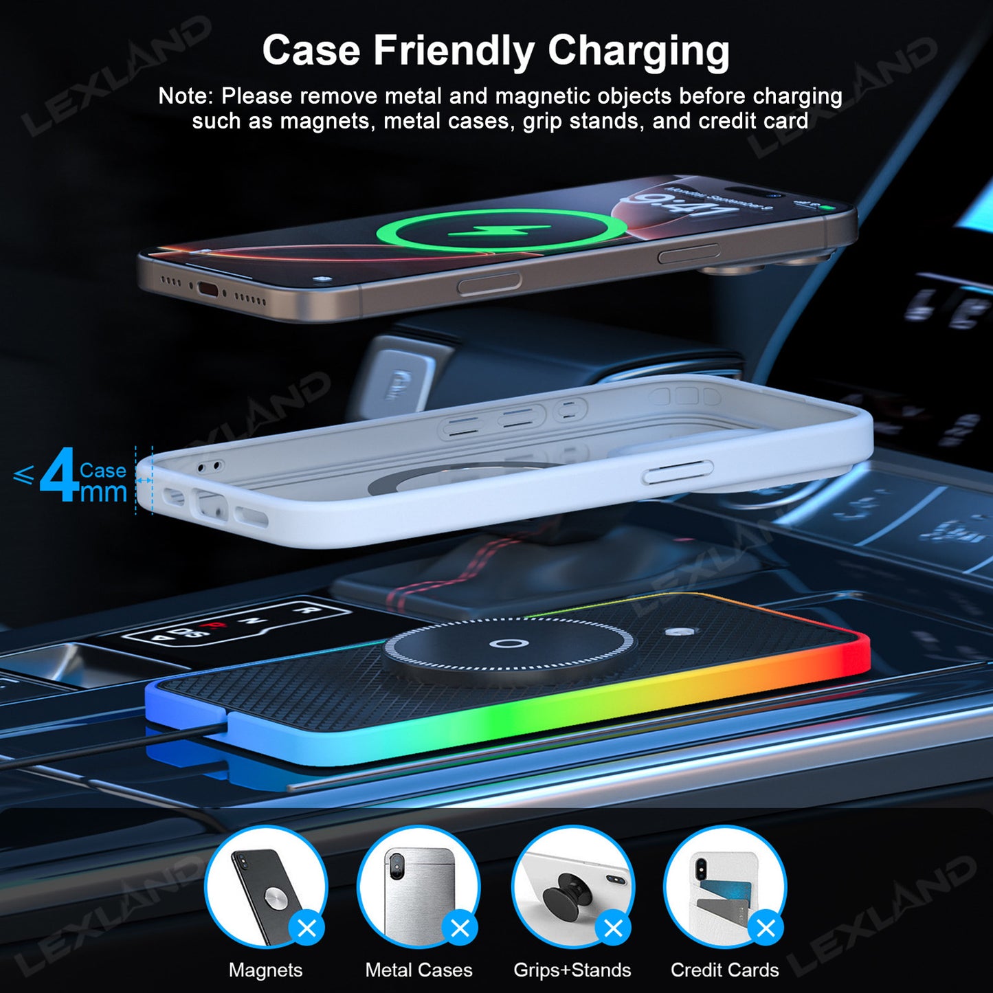 4Runner/Tacoma Magnetic Wireless Charger with Ambient Light 15W Phone Charging Pad 2.0