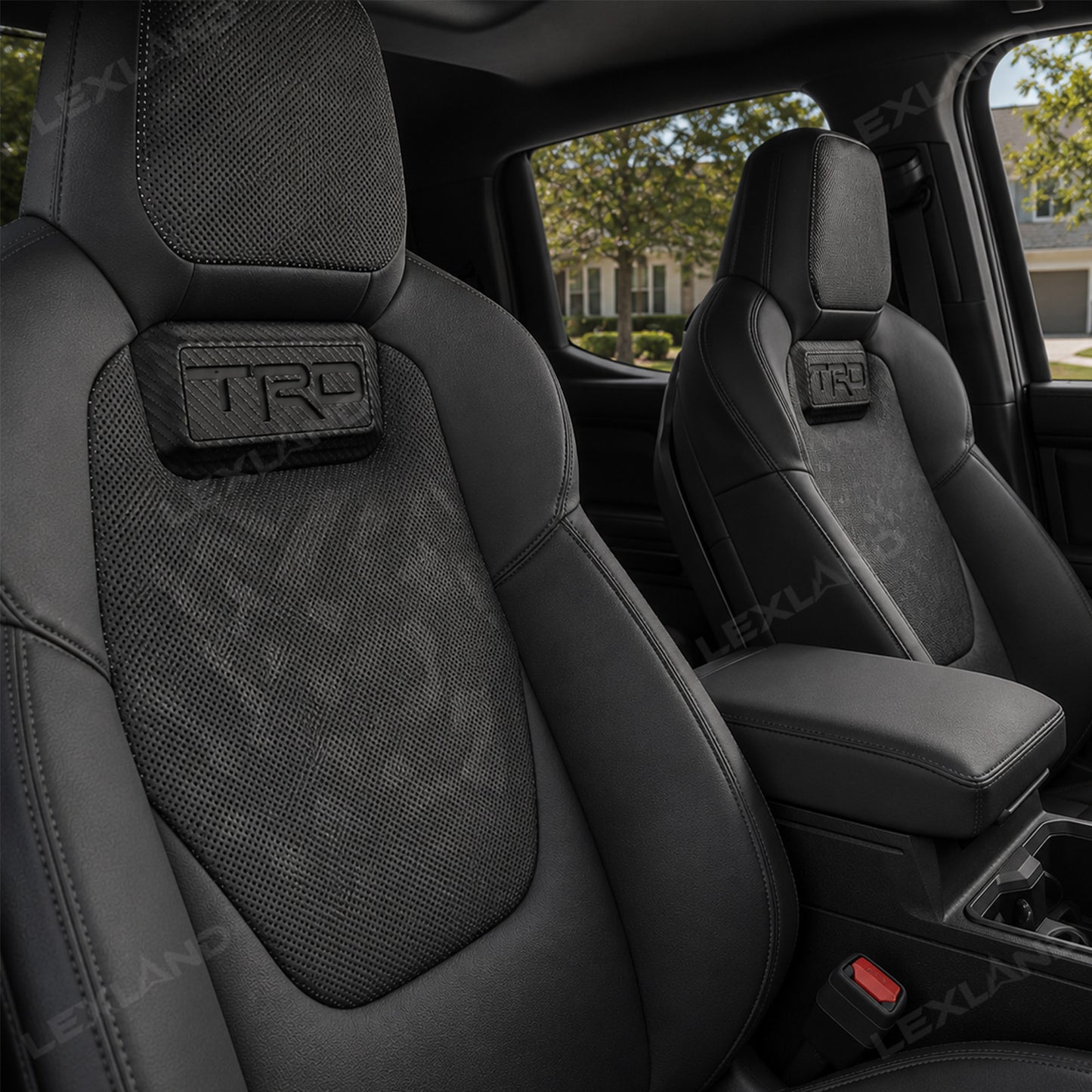 Tacoma/4Runner Seat Covers with Carbon Fiber-Style TRD Badge Embossed Nappa Camo Seat Protector for Toyota