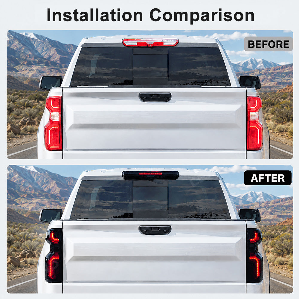 Silverado 1500 Smoked Third Brake Light Cover & Tail Light Covers Overlays Rear Lamp Protector