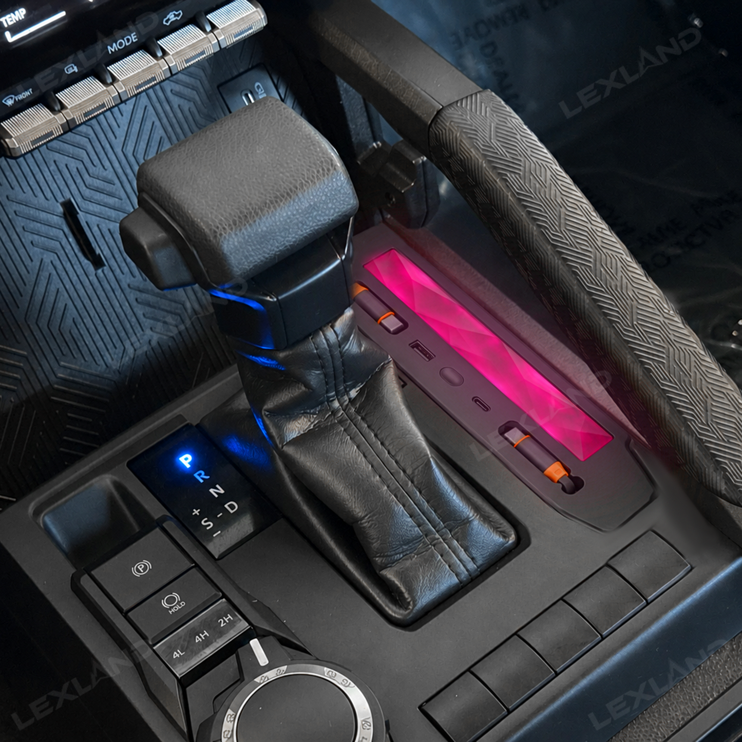 Tacoma & 4Runner Center Console Charger Hub | Multi-Port USB Docking Station with Retractable Cables & Ambient Lighting