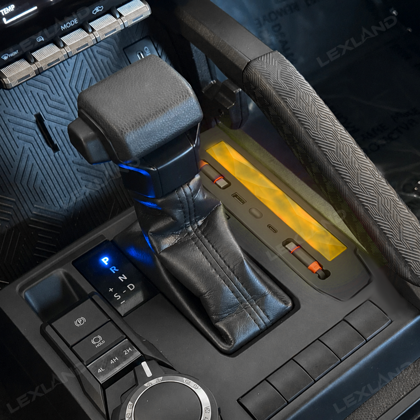 Tacoma & 4Runner Center Console Charger Hub | Multi-Port USB Docking Station with Retractable Cables & Ambient Lighting