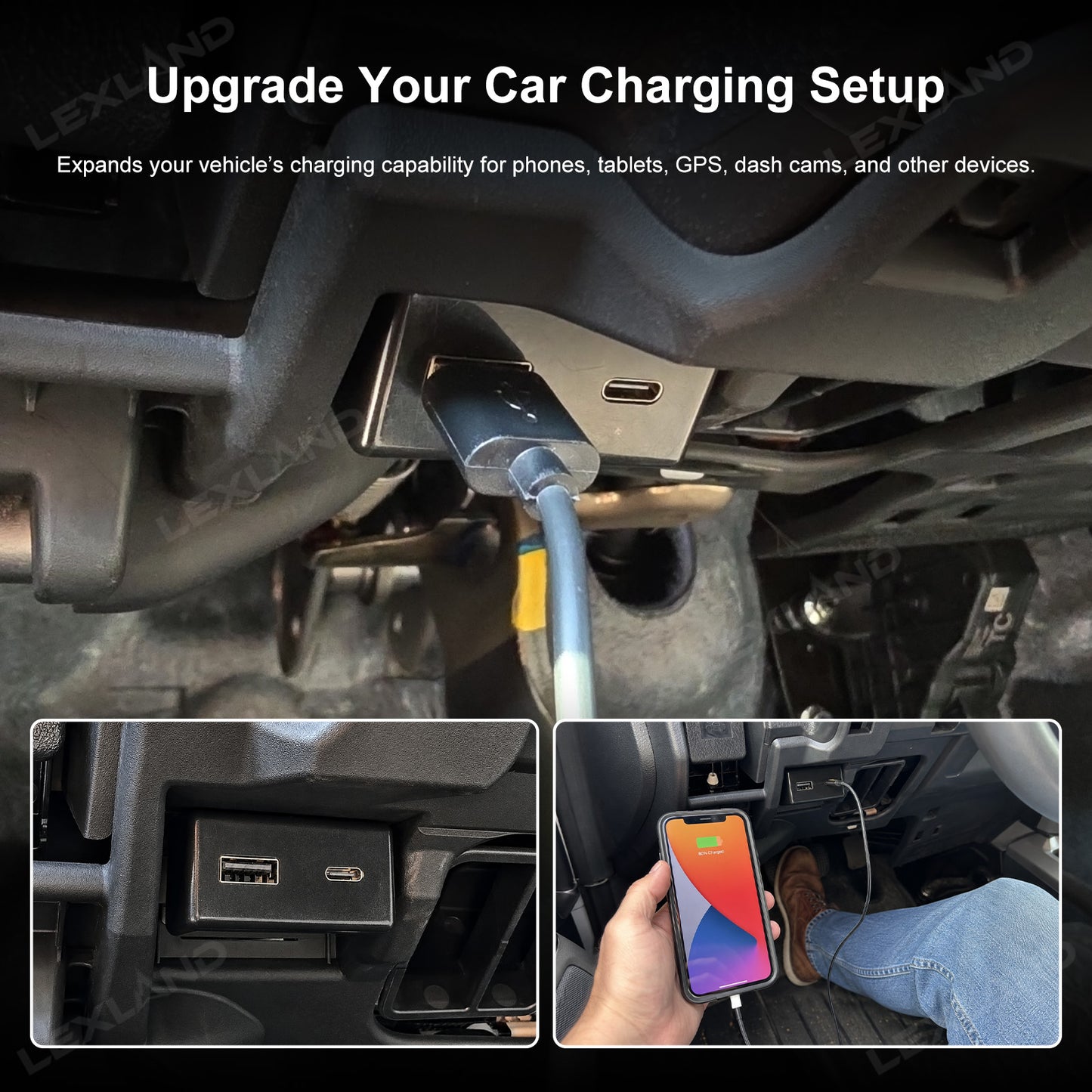 Tacoma /4Runner OBD Hub Adapter 48W USB-A & USB-C Dual Port Fast Charger for Toyota