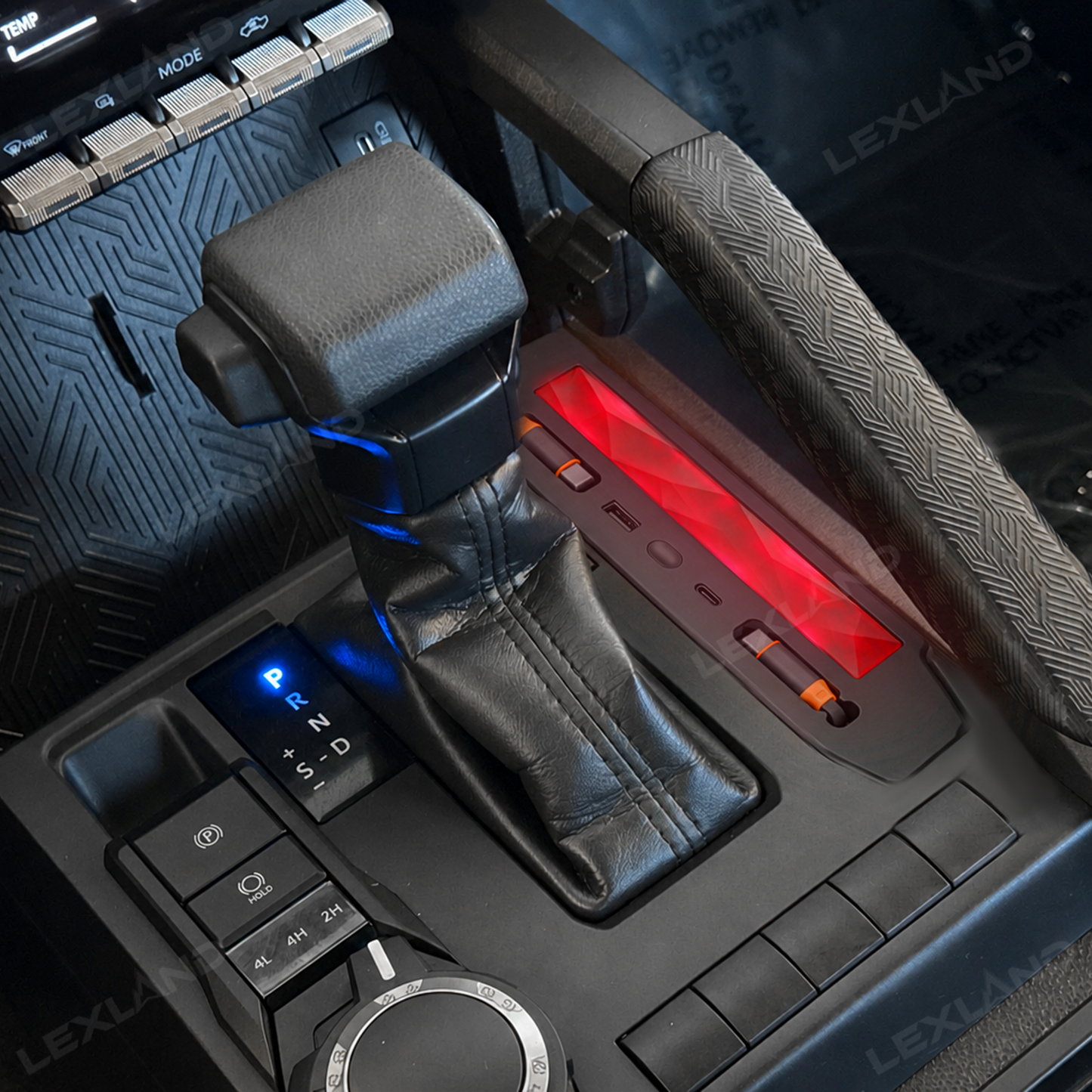 Tacoma & 4Runner Center Console Charger Hub | Multi-Port USB Docking Station with Retractable Cables & Ambient Lighting