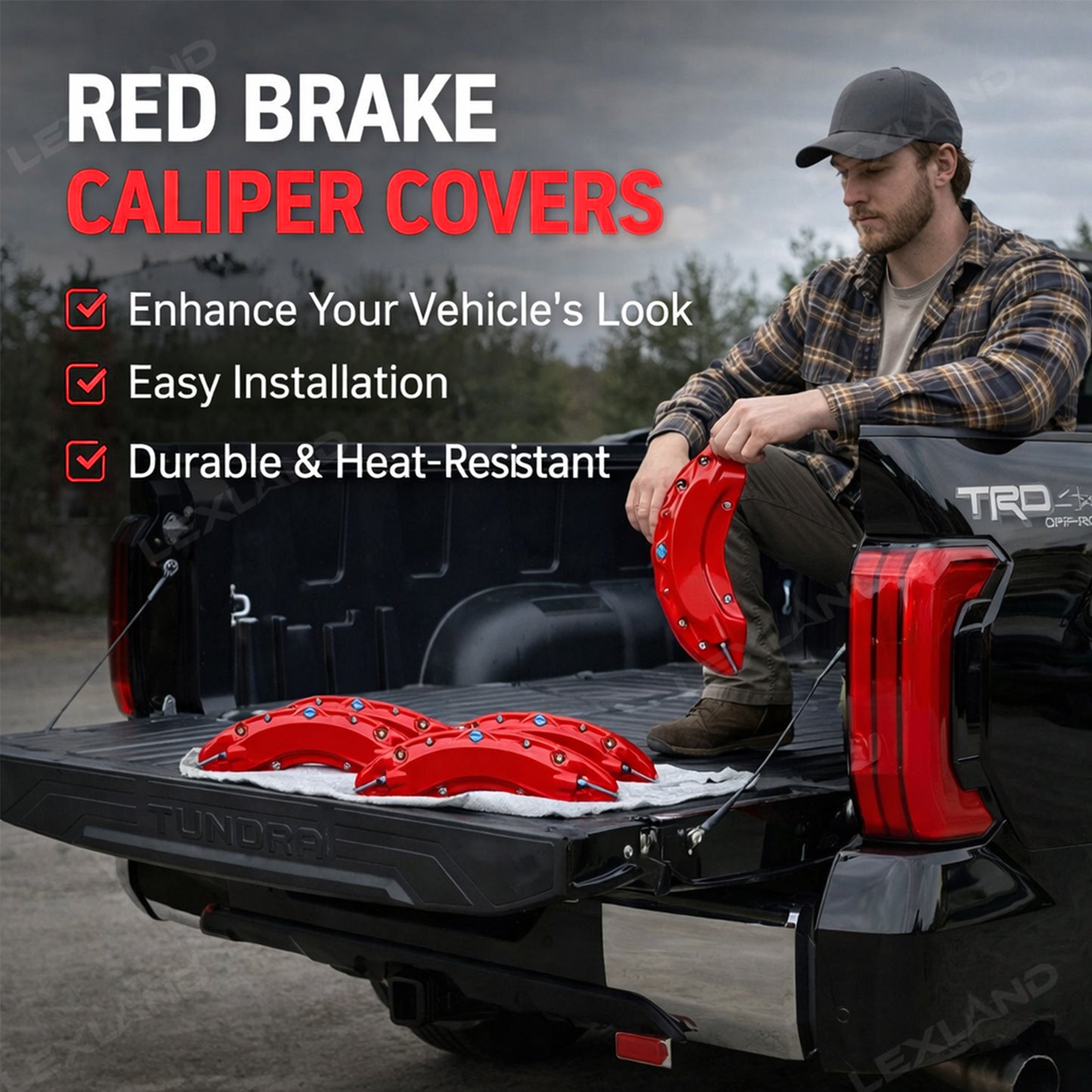 Tundra Brake Caliper Covers Front and Rear Bolt-On Caliper Protectors for Toyota