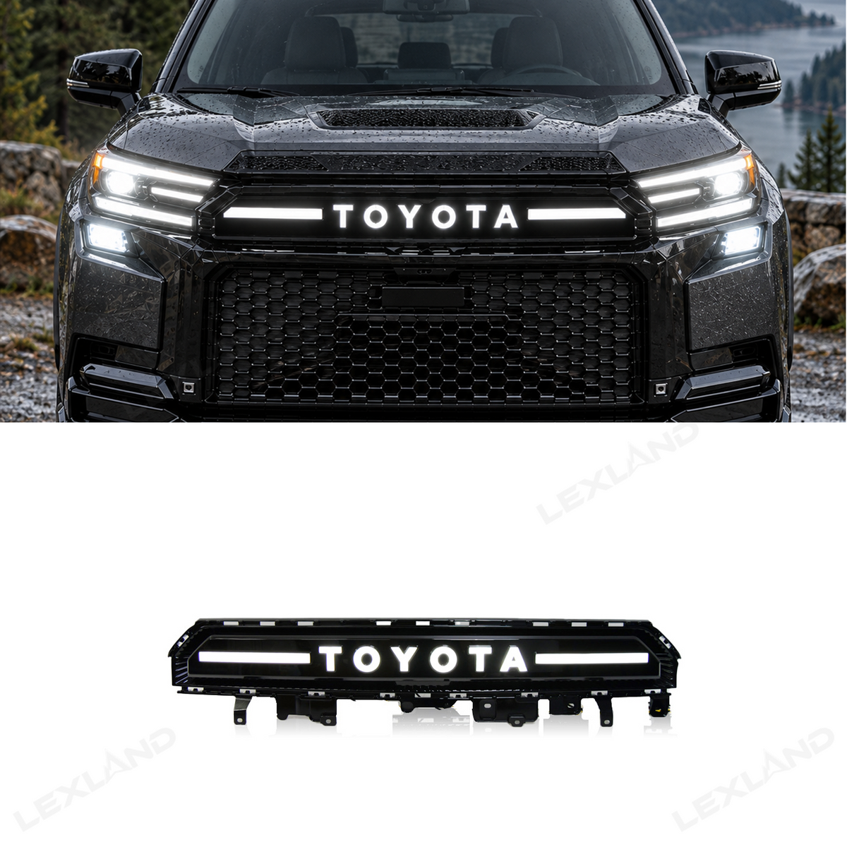 RAV4 Front Bumper Grille Light Bar Dual-Color Illuminated TOYOTA Style Front Grille with DRL