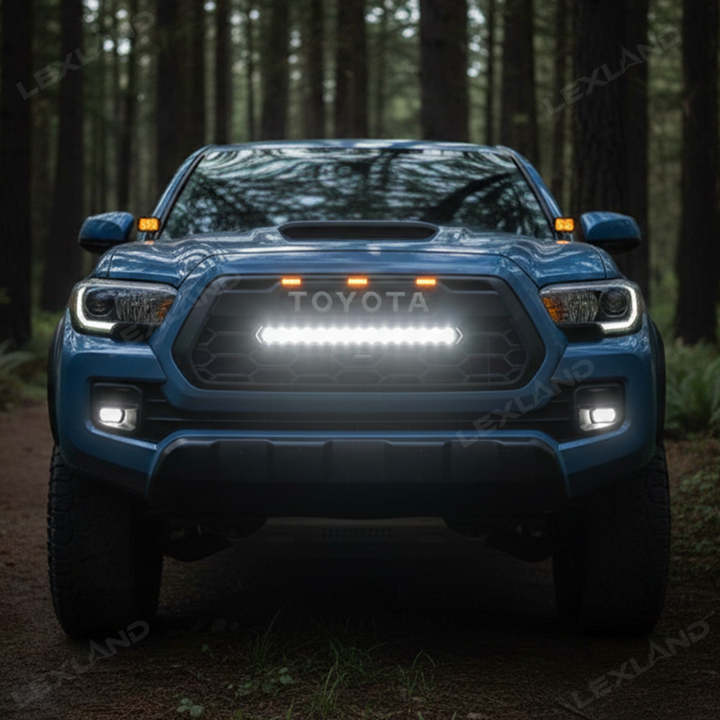 Tacoma Front Grill Replacement with Light Bar & Toyota Logo Front Bumper Grille for Toyota