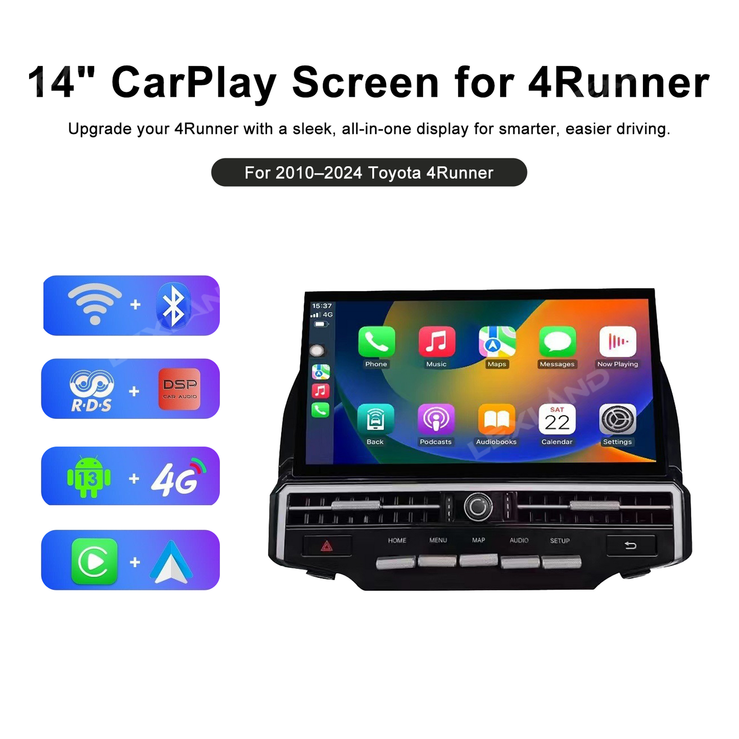 4Runner Head Unit Stereo with Carplay 14" Center Console Navigation Screen Entertainment Touchscreen