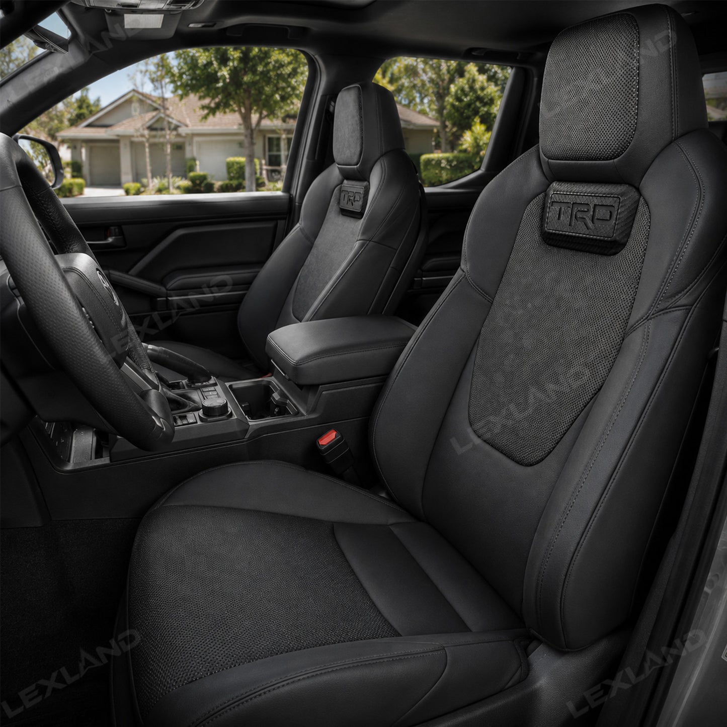 Tacoma/4Runner Seat Covers with Carbon Fiber-Style TRD Badge Embossed Nappa Camo Seat Protector for Toyota