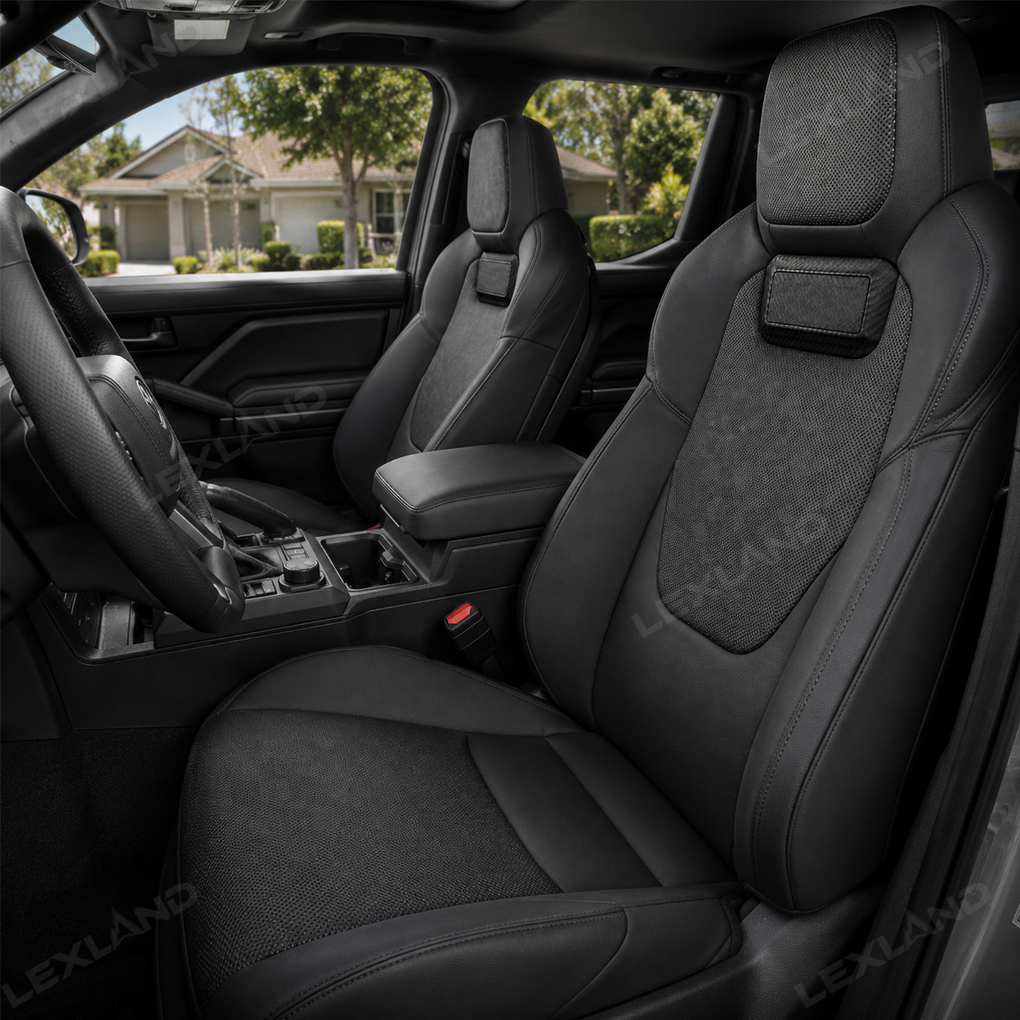 Tacoma/4Runner Seat Covers with Carbon Fiber-Style Badge Embossed Nappa Camo Seat Protector for Toyota