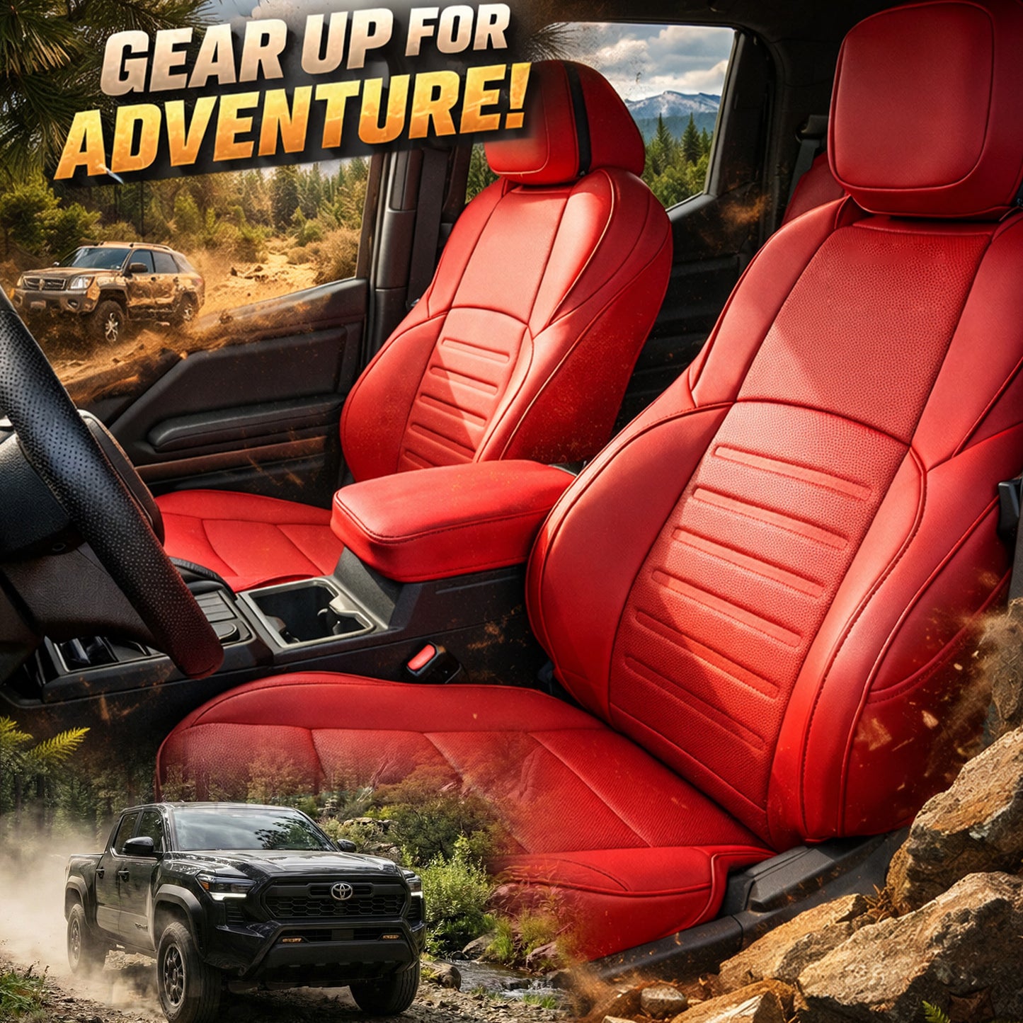 Tacoma Front Row Seat Covers Full Coverage Embossed Seat Protectors with TRD Letter Style for Toyota