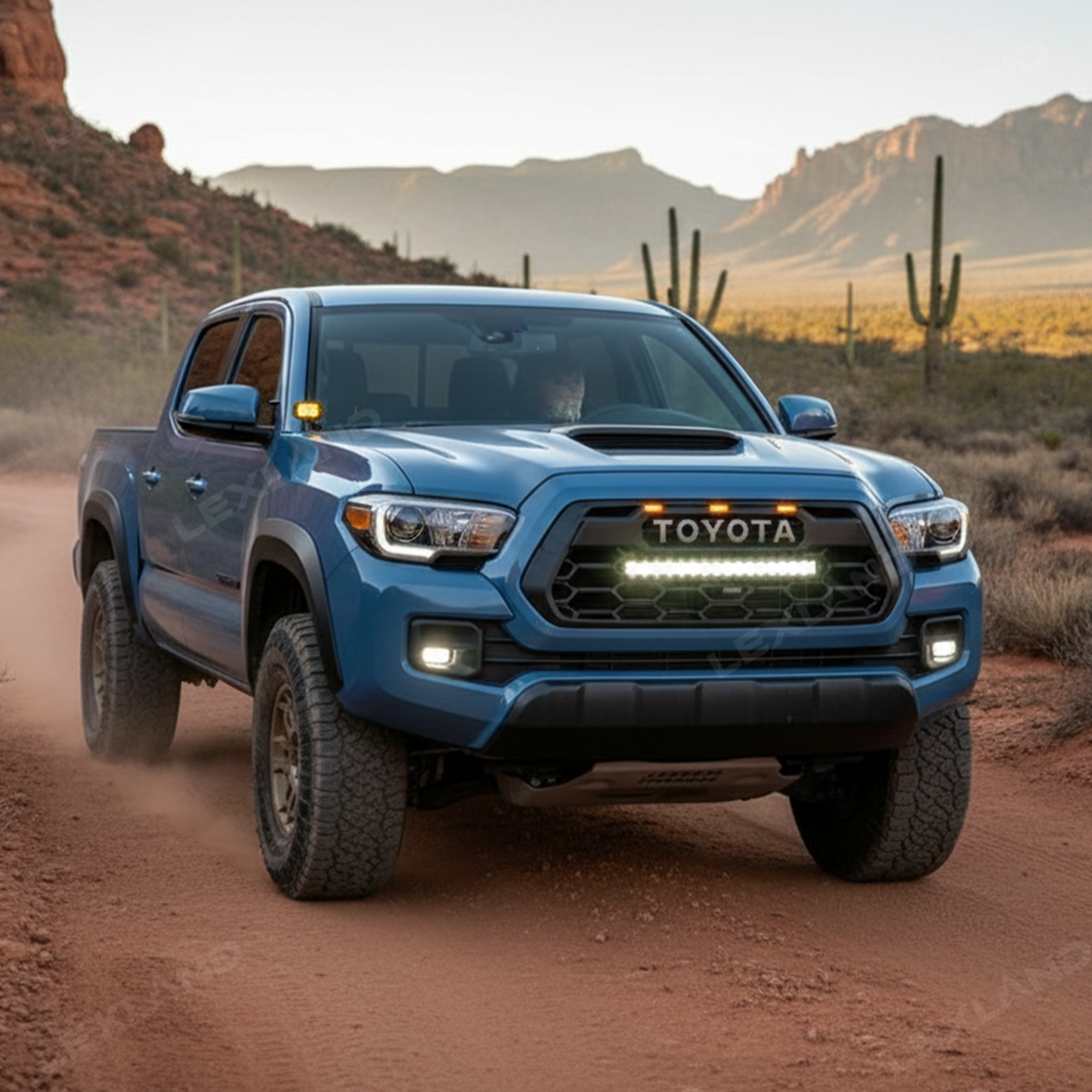Tacoma Front Grill Replacement with Light Bar & Toyota Logo Front Bumper Grille for Toyota