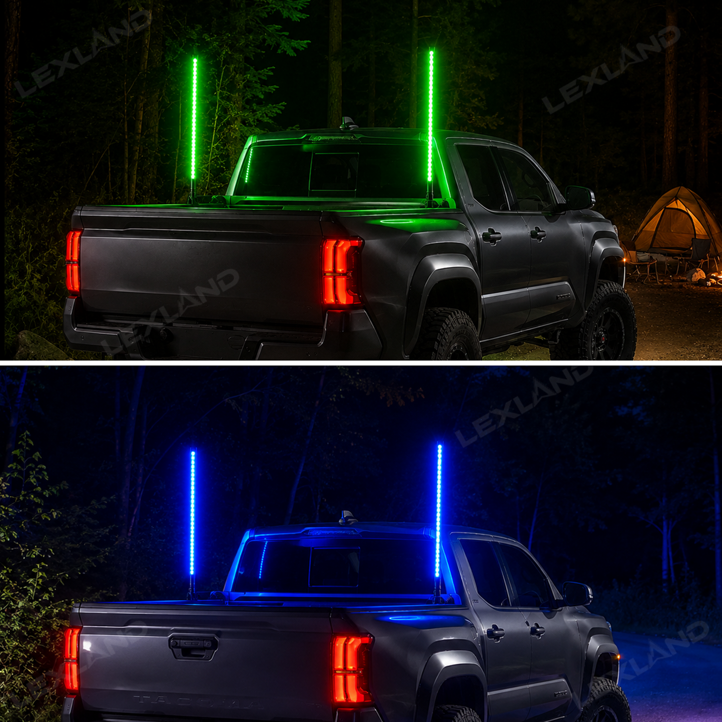 Tacoma LED Bed Whip Lights with Mounting Brackets 2FT RGB Truck Bed Mounted Whip Poles
