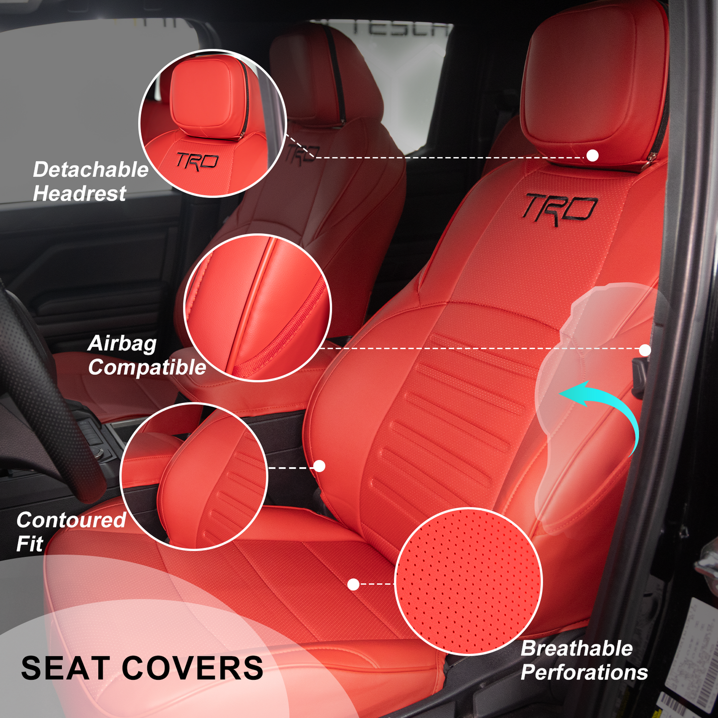 Tacoma Front Row Seat Covers Full Coverage Embossed Seat Protectors with TRD Letter Style for Toyota