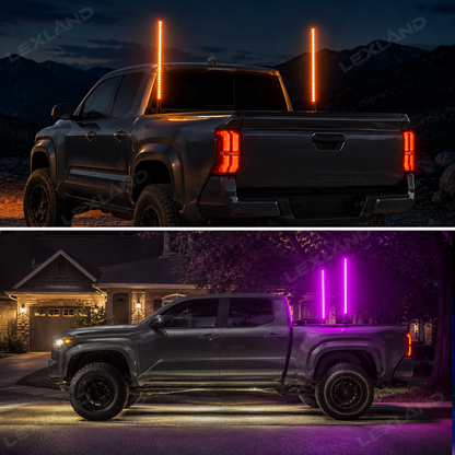 Tacoma LED Bed Whip Lights with Mounting Brackets 2FT RGB Truck Bed Mounted Whip Poles