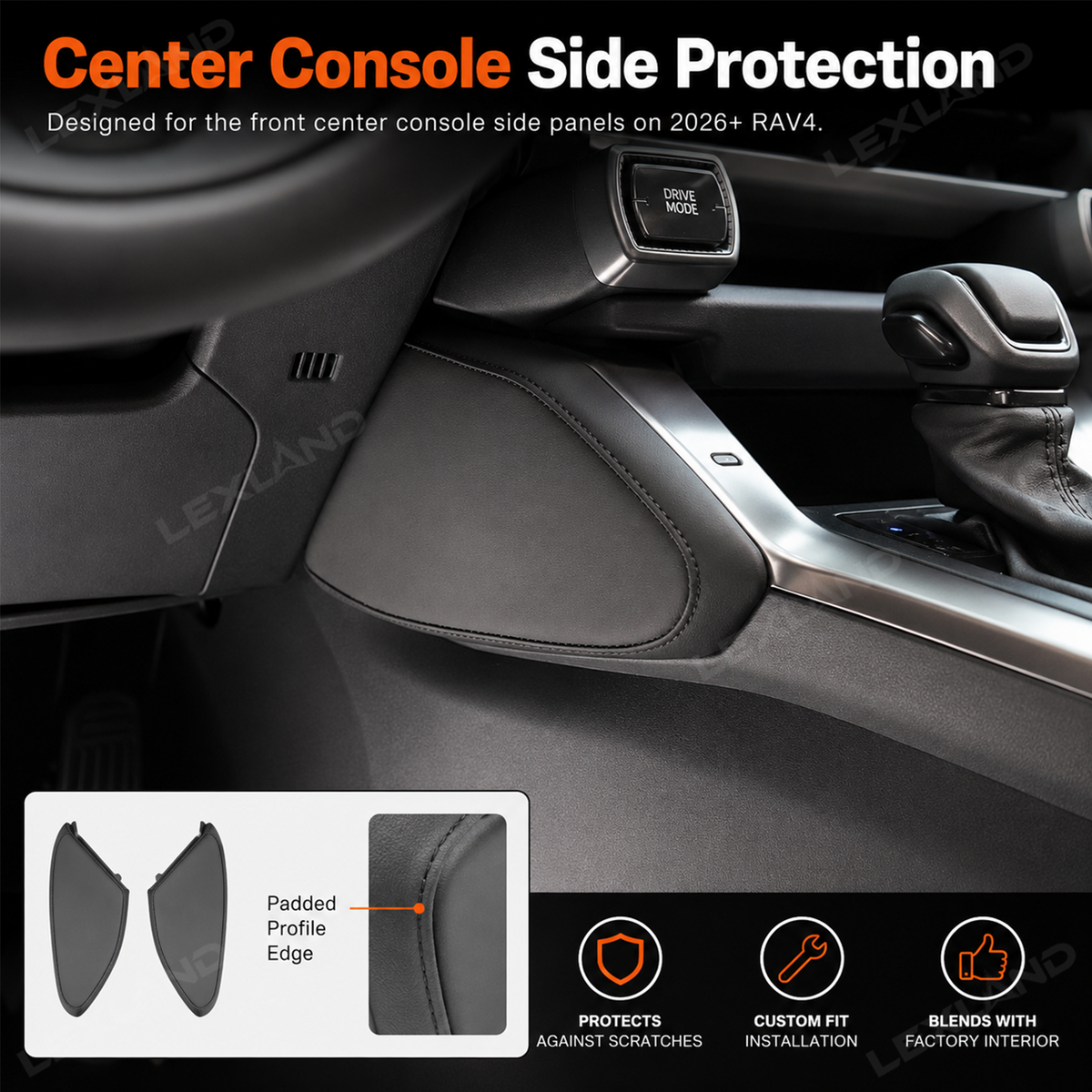 RAV4 Center Console Knee Pad Scratch-Resistant Leather Padded Cushions 2PCS for Toyota