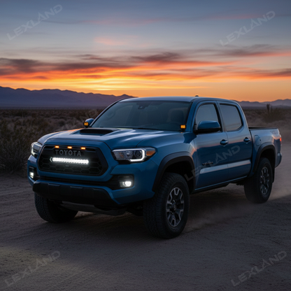Tacoma Front Grill Replacement with Light Bar & Toyota Logo Front Bumper Grille for Toyota