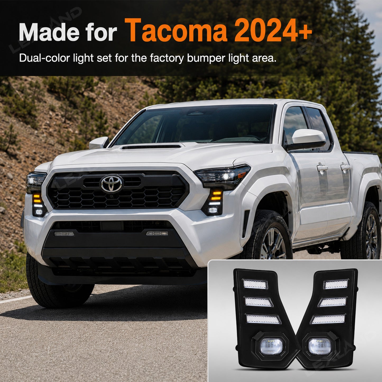 Tacoma LED Daytime Running Lights DRL White/Amber Fang Lamps Front Accent Lights for Toyota