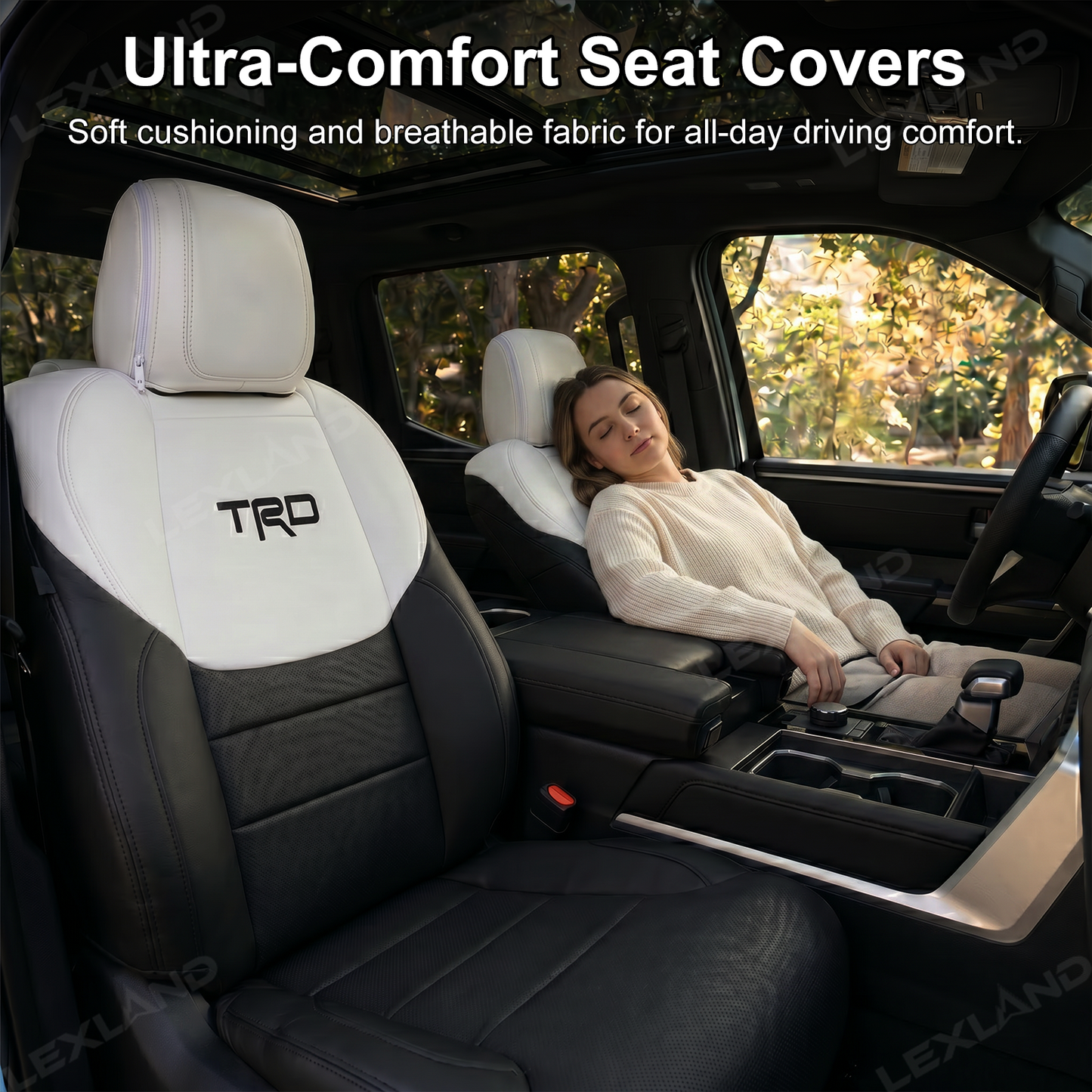 Tundra Seat Covers Black & White Two-tone Seat Protector with TRD Letter Style for Toyota