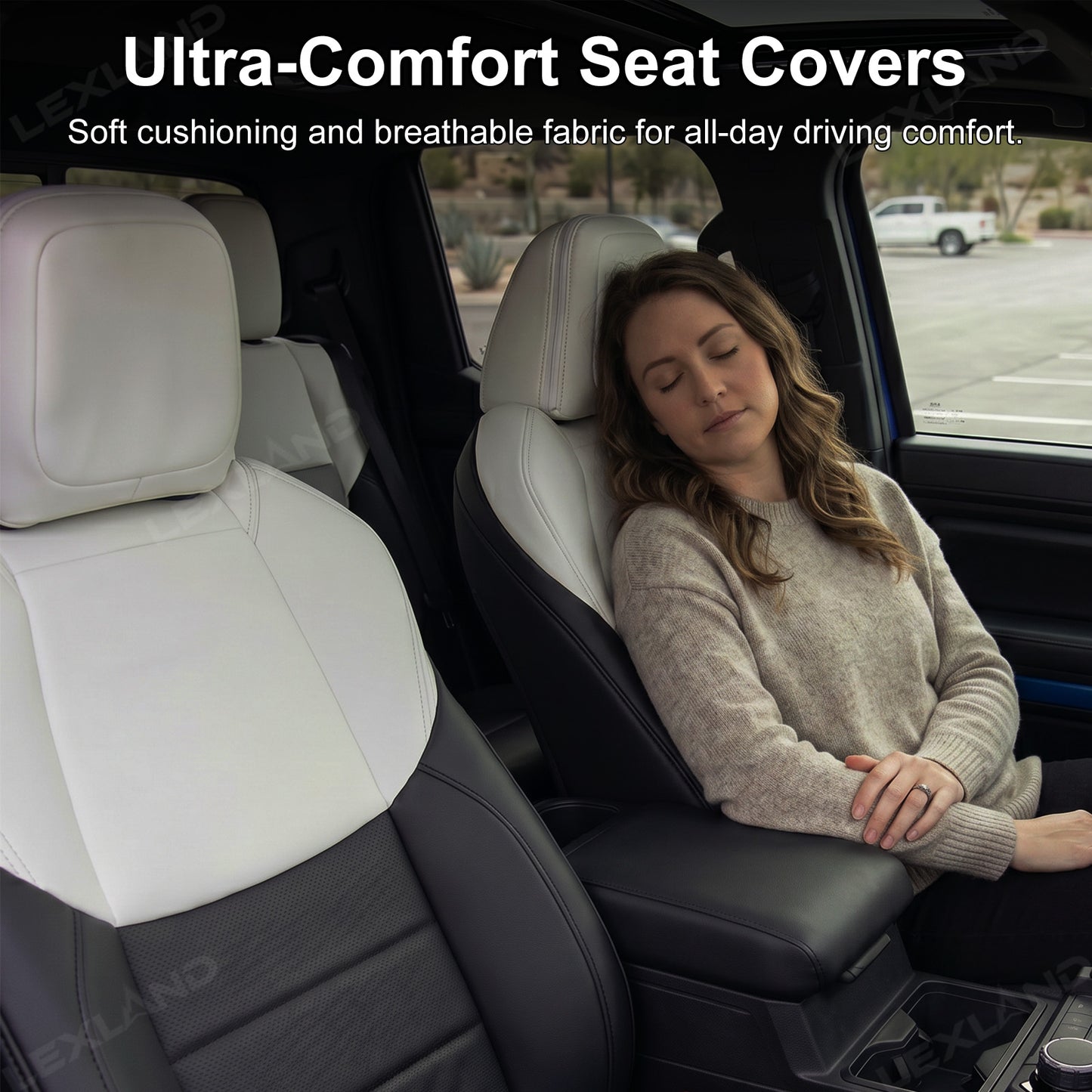 Tacoma /4Runner Seat Covers Black & White Two-tone Seat Protector with TRD Letter Style for Toyota
