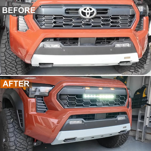 Tacoma Front Bumper Grille With LED & Light Bar Racing Grills With TRD PRO Style Upgrade