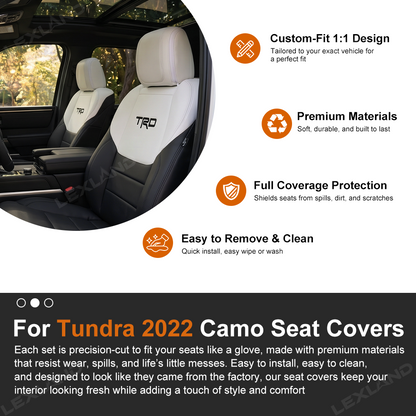 Tundra Seat Covers Black & White Two-tone Seat Protector with TRD Letter Style for Toyota