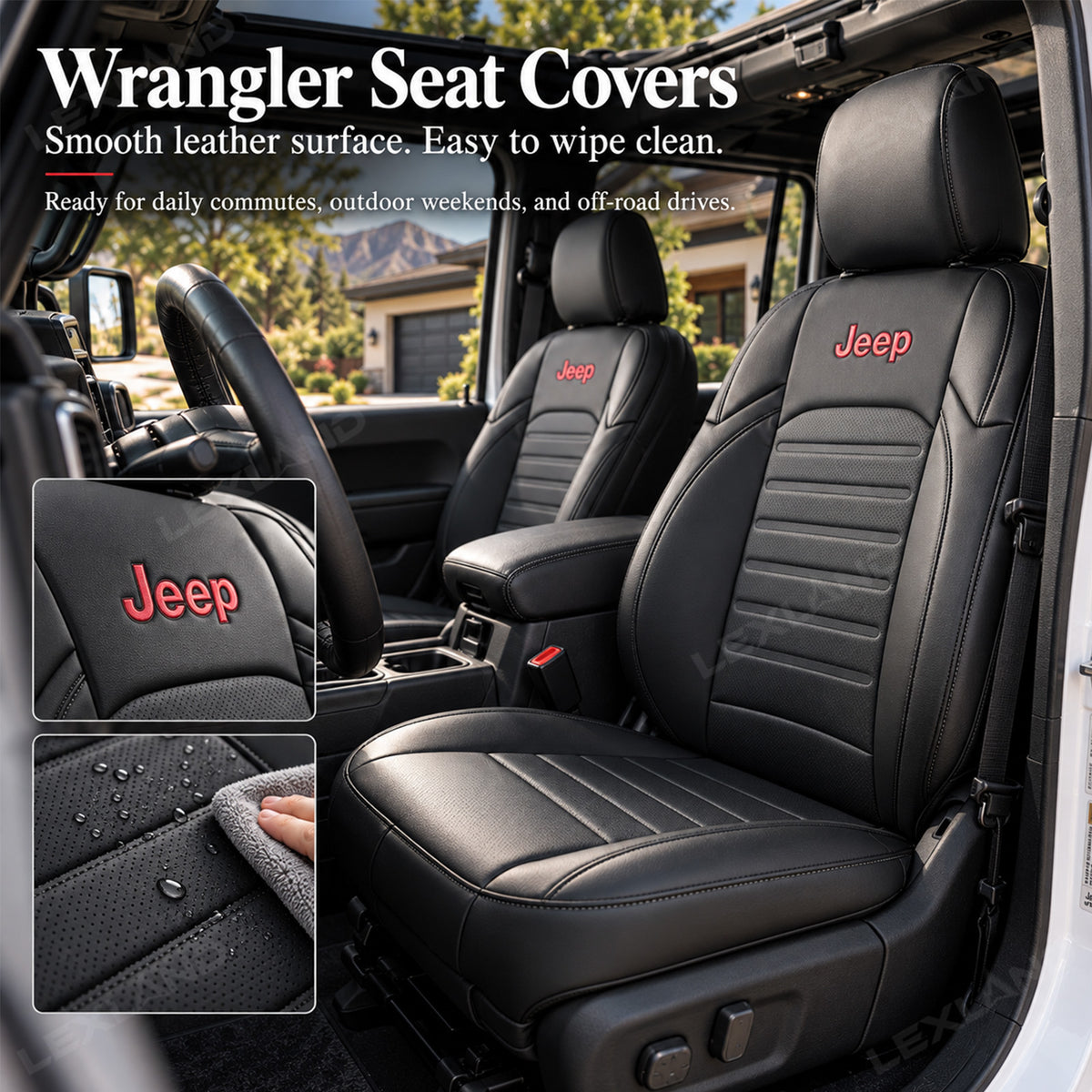 Wrangler Seat Covers 4-Door Embossed Leather Seat Protector Without Rear Armrest