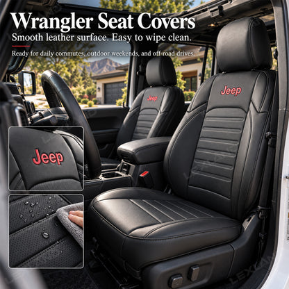 Wrangler Seat Covers 4-Door Embossed Leather Seat Protector Without Rear Armrest