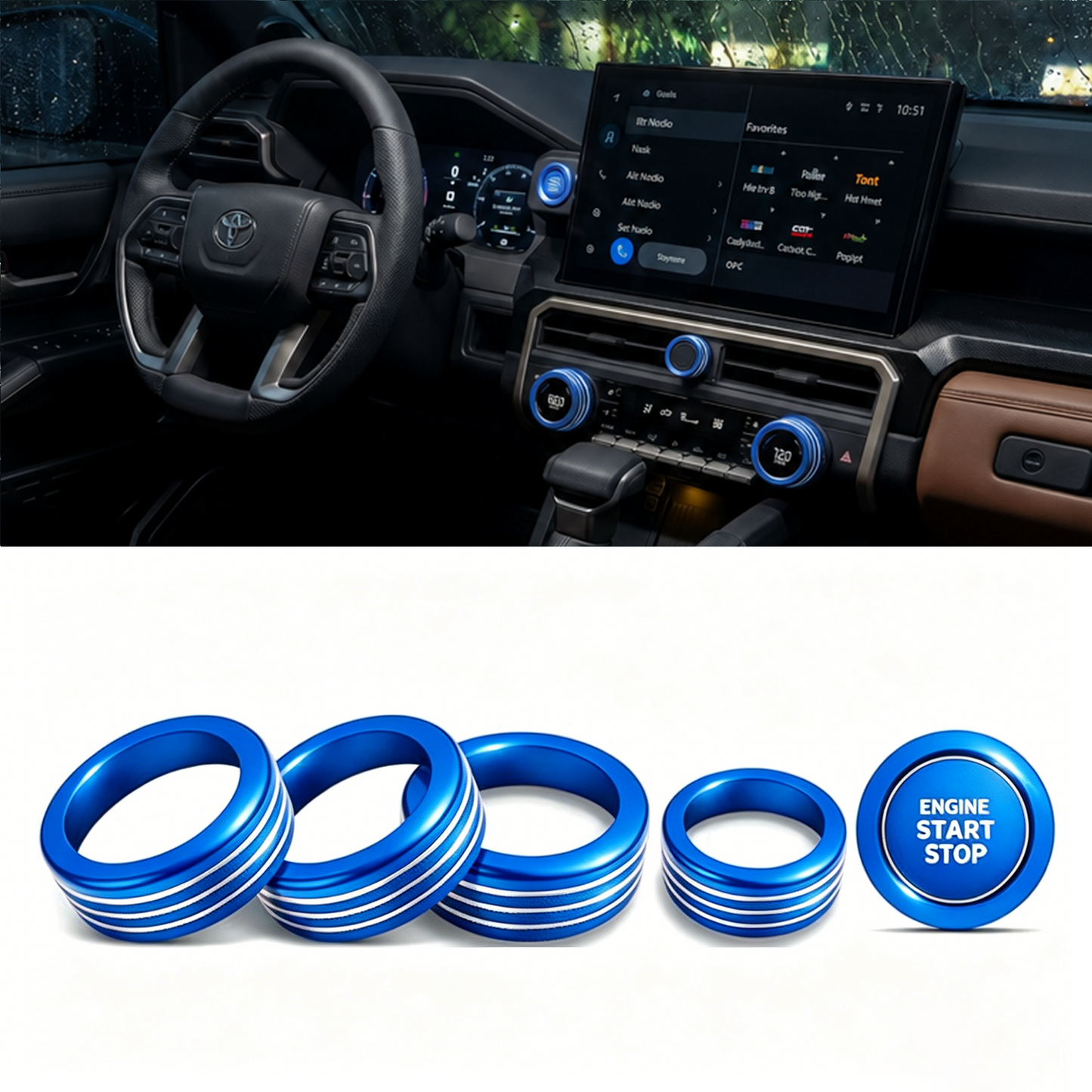 Tacoma/ 4Runner AC Knob Cover Aluminum Center Console Trim Kit for Toyota