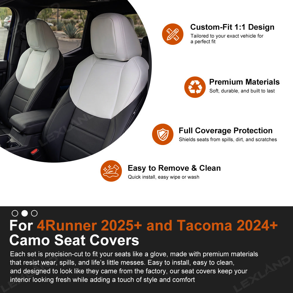 Tacoma /4Runner Seat Covers Black & White Two-tone Seat Protector with TRD Letter Style for Toyota