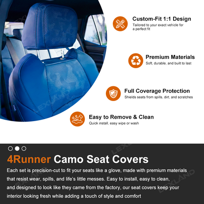 4Runner Seat Covers Full Coverage Blue Camo Seat Protectors for Toyota