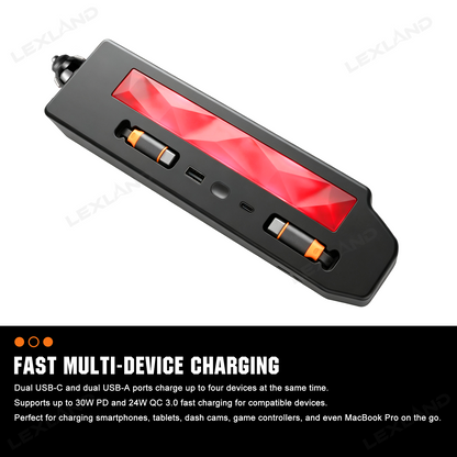 Tacoma/4Runner Center Console Charger Hub Multi-Port USB Docking Station with Retractable Cables & 110V AC Outlet Ambient Lighting